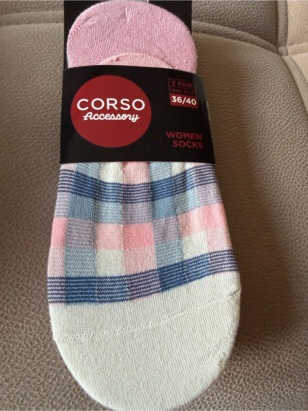 Corso Como Women's Low-Cut Socks in Pink, Blue & White Plaid